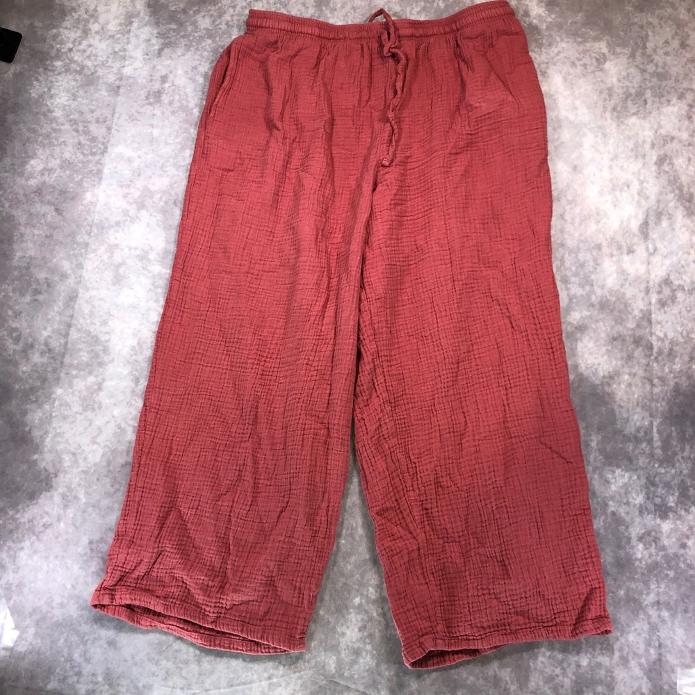 Jessica Simpson Terracotta Red Double Gauze Wide Leg Drawstring Pants Large